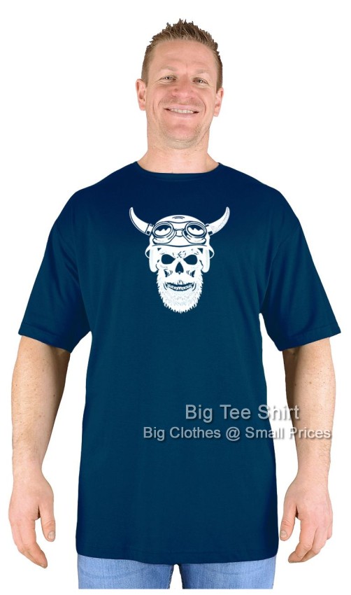 Navy Blue Big Tee Shirt Road Warrior Skull EXTRA LONG TALL T-Shirt