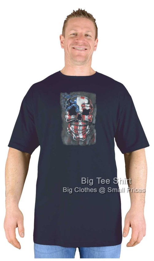 Black Big Tee Shirt Skulls and Stripes Extremely Long Tall T-Shirt