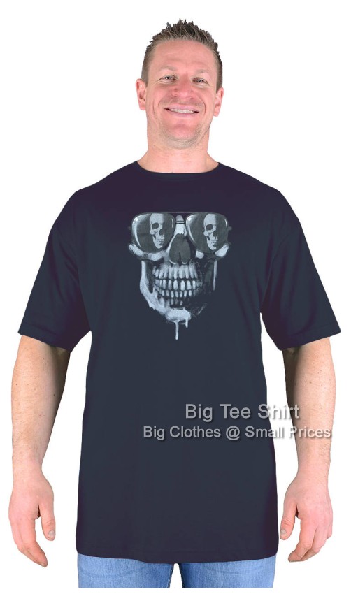 Black Big Tee Shirt Skull Reflected Extremely Long Tall T-Shirt