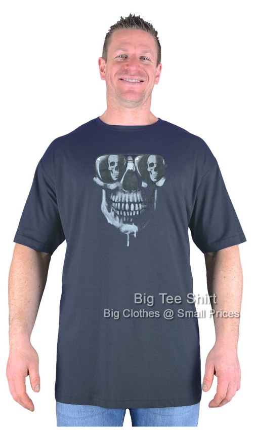 Charcoal Grey- Skull Reflected Big Tee Shirt Extremely Long Tall Skull T-Shirts