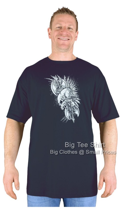 Black Big Tee Shirt Axe Banner Extremely Long Tall Skull T-Shirt