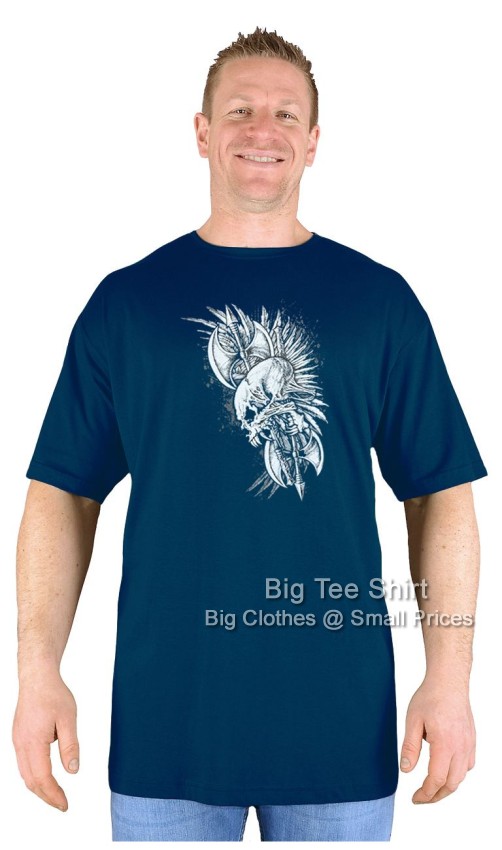 Navy Blue Big Tee Shirt Axe Banner Extremely Long Tall Skull T-Shirt