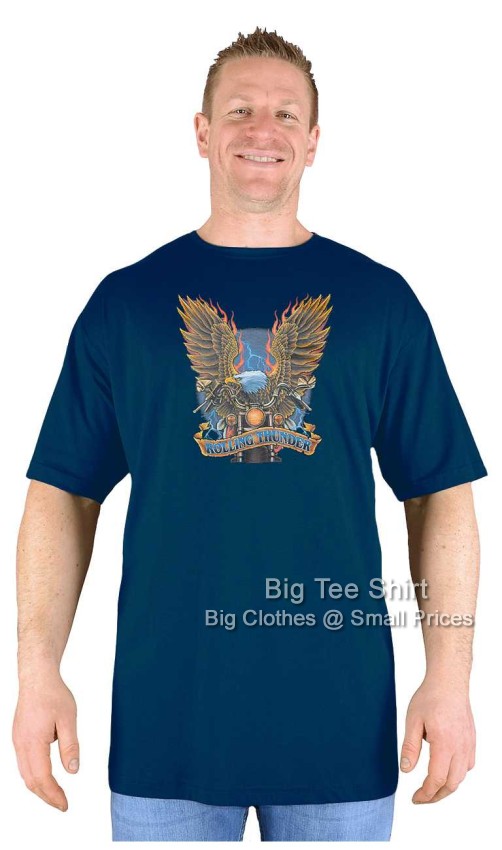 Navy Blue Big Tee Shirt Thunder Road Biker T-Shirt