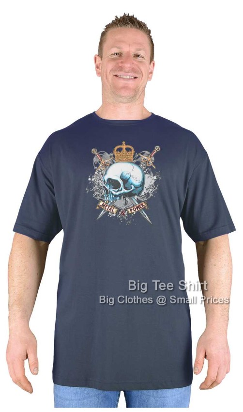 Charcoal Grey Big Tee Shirt Royal Skull  EXTRA LONG TALL T-Shirt