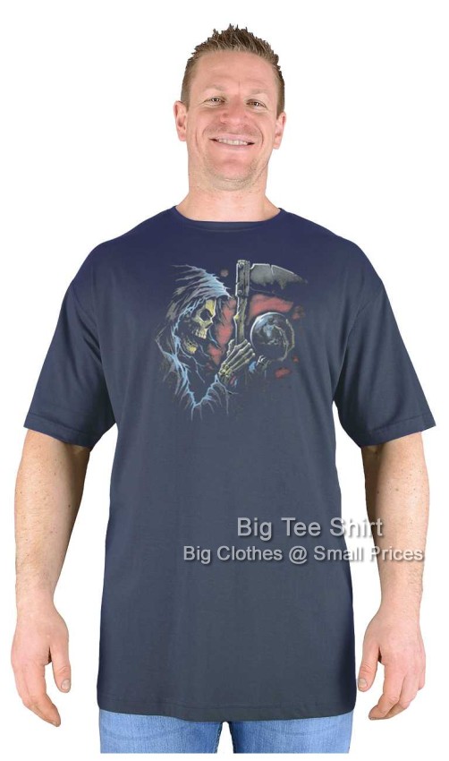 Charcoal Grey Big Tee Shirt Reaper Skull  EXTRA TALL LONGT-Shirt