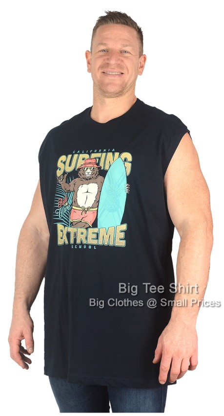 Navy Blue Espionage Surfing Bear Sleeveless T-Shirt