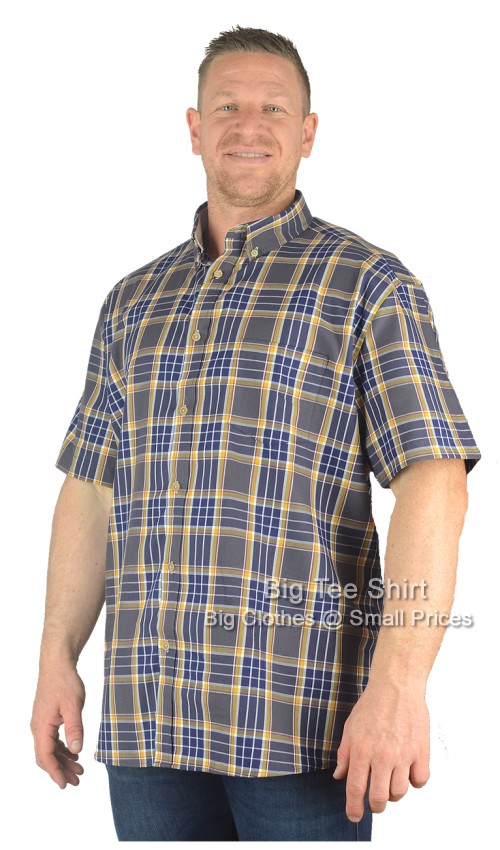Navy Blue Kam Ward Short Sleeve Check Shirt