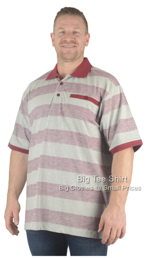 Burgundy Grey Forge Jevon Slub Stripe Polo Shirt - EOL