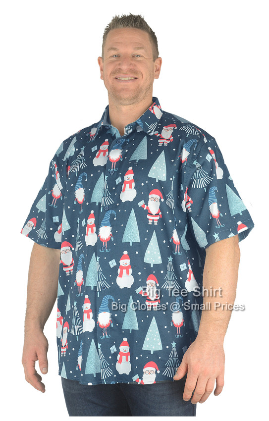 Navy Blue Kam Christmas Heaven Short Sleeve Shirt - EOL