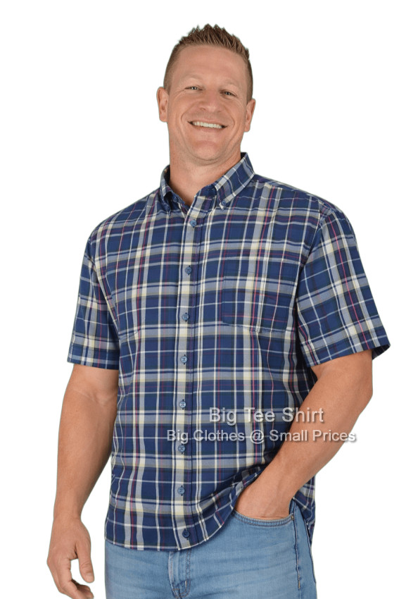 Navy Blue Espionage Linden Short Sleeve Check Shirt