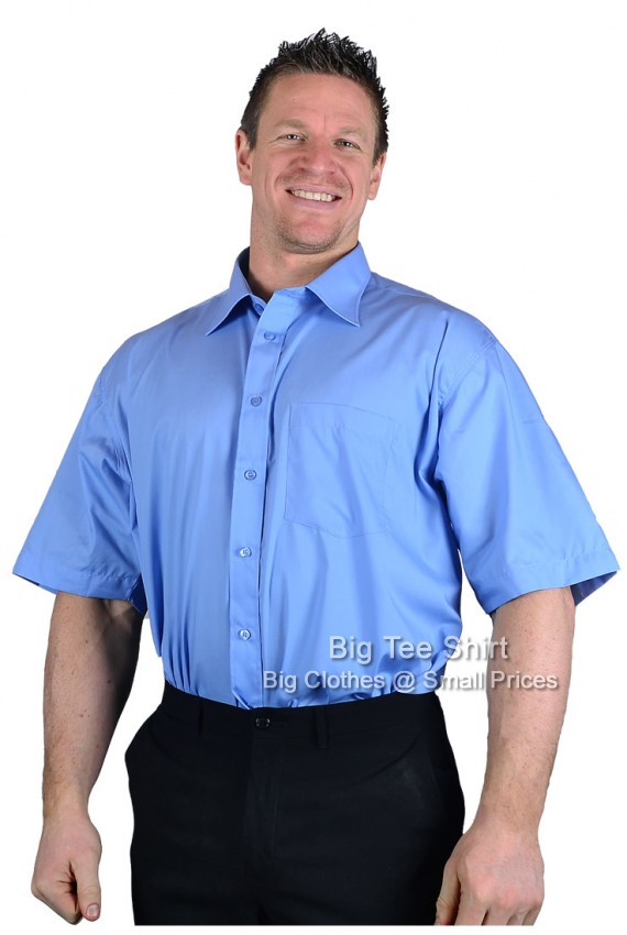 Cornflower Double Two Non-Iron Poplin Short Sleeve Shirts