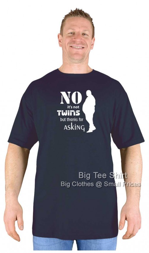 A man wearing a black t shirt with a funny slogan.
