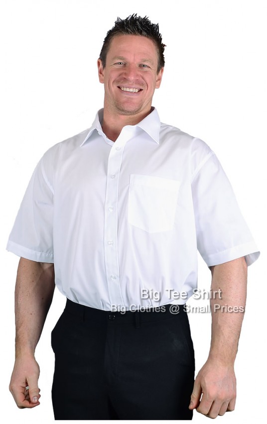White Double Two Non-Iron Poplin Short Sleeve Shirts