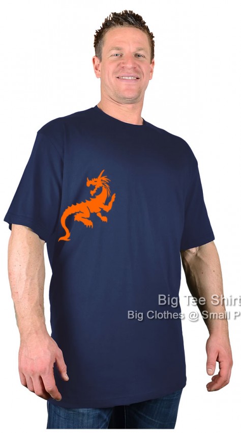 Navy Blue Big Tee Shirt Roaring Dragon T-Shirt
