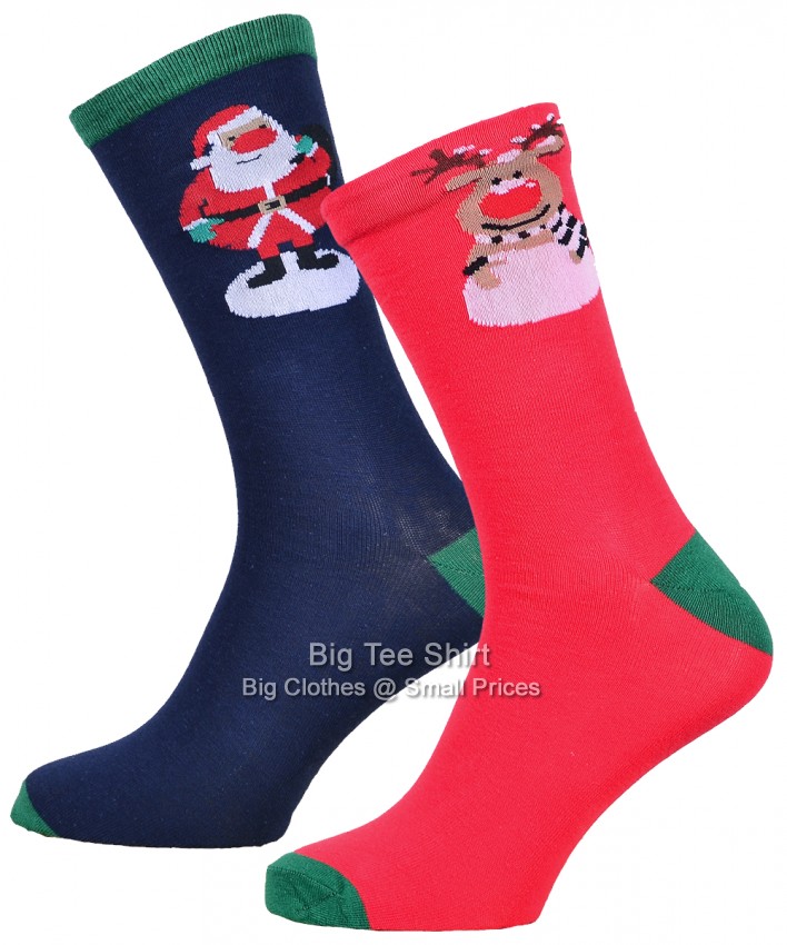 Navy and Red D555 Frosty Christmas Socks Twin Pack