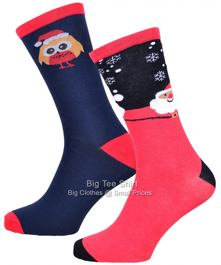 Navy and Red D555 Frosty Christmas Socks Twin Pack
