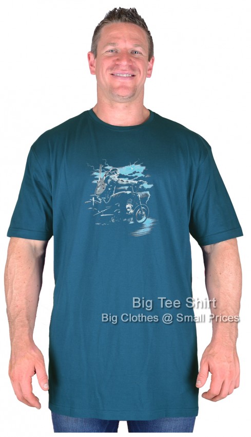 Petrol Blue Big Tee Shirt Guitar Biker T-Shirt