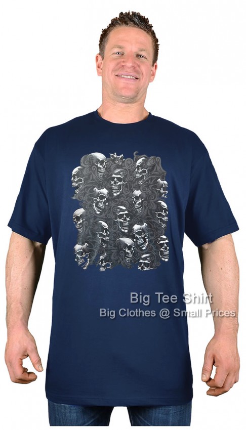 Navy Blue Big Tee Shirt Wall of Skulls T-Shirt