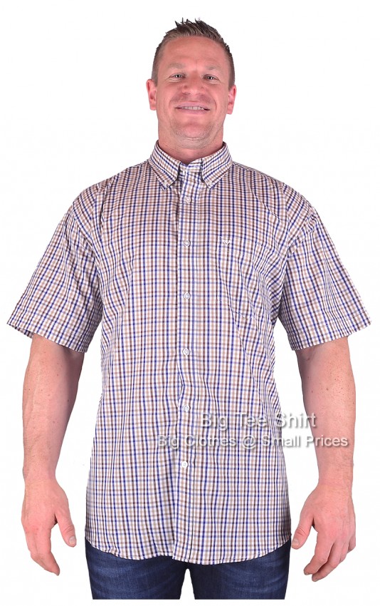 Brown Blue Cotton Valley Driscoll Short Sleeve Check Shirt