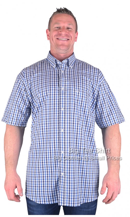 Blue Check Cotton Valley Butler Short Sleeve Check Shirt