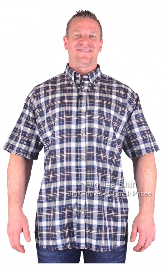 Navy Blue Cotton Valley Vanne Short Sleeve Check Shirt