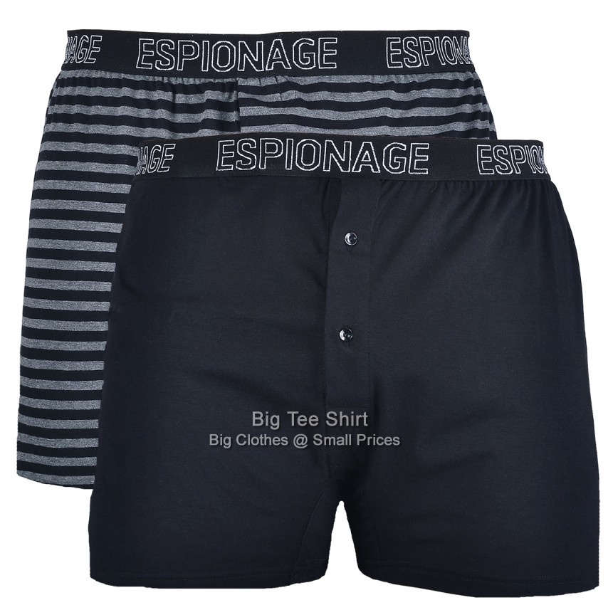 Black and Grey Striped Espionage Hurst TWIN Pack Boxer Shorts