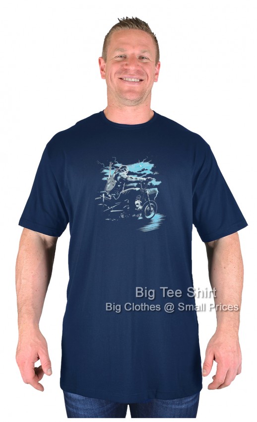 Navy Blue Big Tee Shirt Guitar Biker T-Shirt
