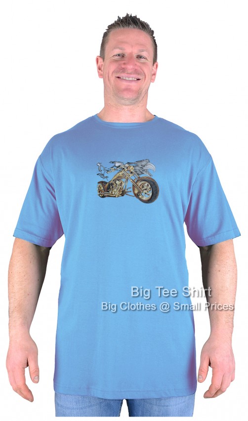 Soft Blue Big Tee Shirt Road Eagle Biker T-Shirt
