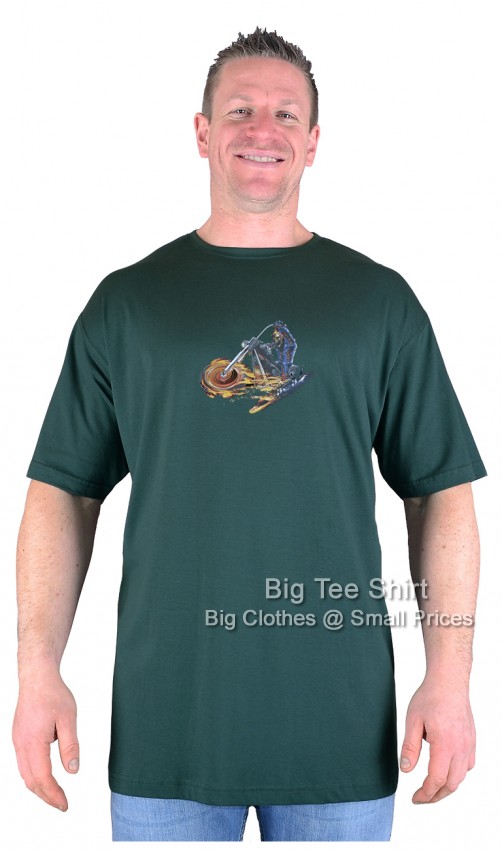 Bottle Green Big Tee Shirt Flaming Wheels T-Shirt