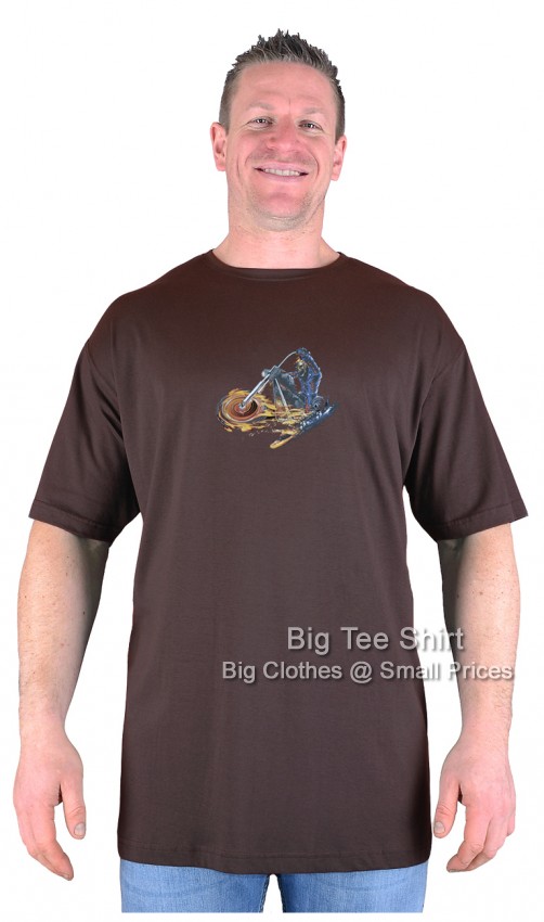 Chocolate Brown Big Tee Shirt Flaming Wheels T-Shirt