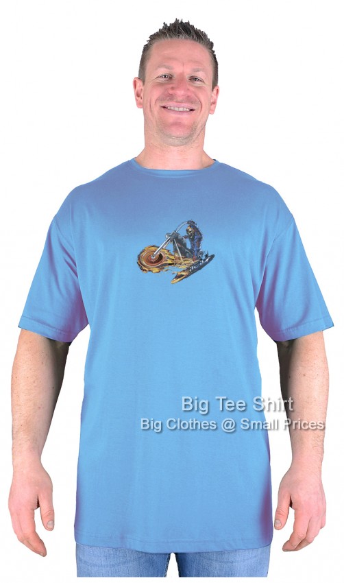 Soft Blue Big Tee Shirt Flaming Wheels T-Shirt