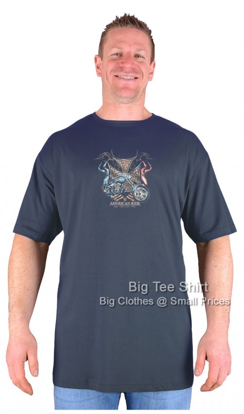 Charcoal Grey Big Tee Shirt Ride America Biker T-Shirt