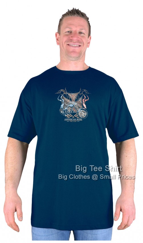 Navy Blue Big Tee Shirt Ride America Biker T-Shirt