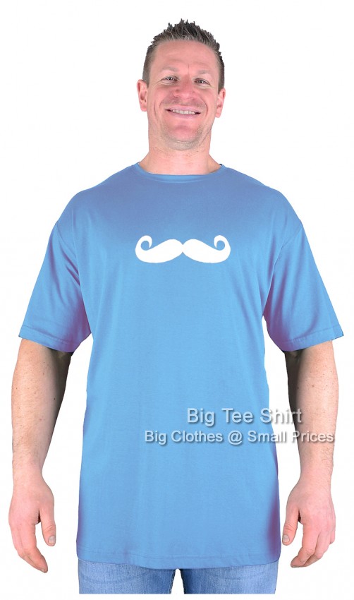 Soft Blue Big Tee Shirt Moustache T-Shirt