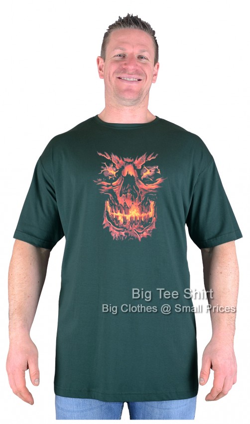 Bottle Green Big Tee Shirt Face of Fire T-Shirt 