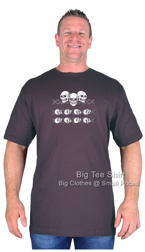 Chocolate Brown Big Tee Shirt Barbed Wire Skull T-Shirt